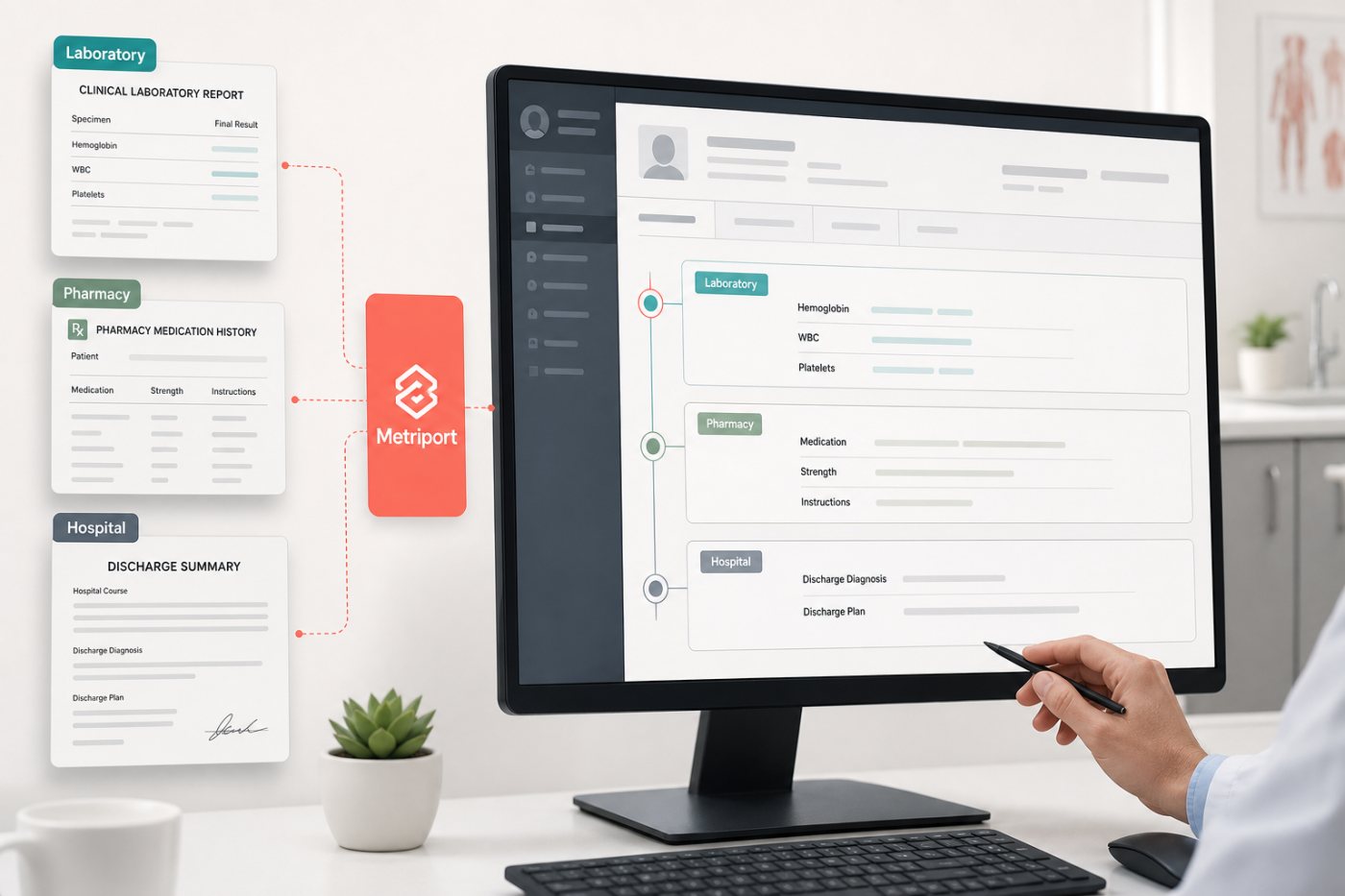 Metriport объединяет поступающие в разное время сведения больницы, аптеки и лаборатории в одну историю пациента.
