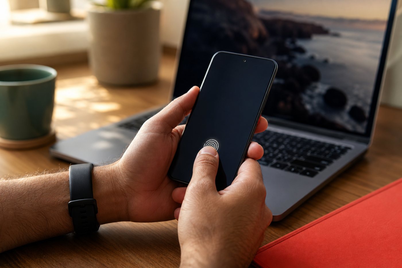 إنشاء مفتاح مرور لحساب Google على هاتف شخصي مع إبقاء جلسة موثوقة مفتوحة على حاسوب منفصل.