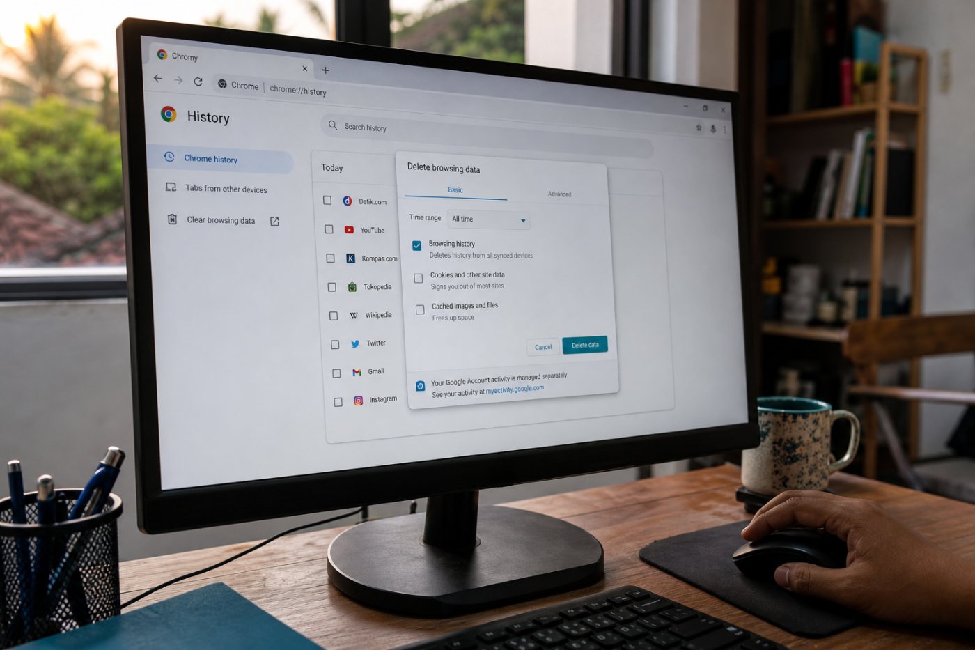Riwayat situs di Chrome baru hilang setelah data penjelajahan dibersihkan secara terpisah.