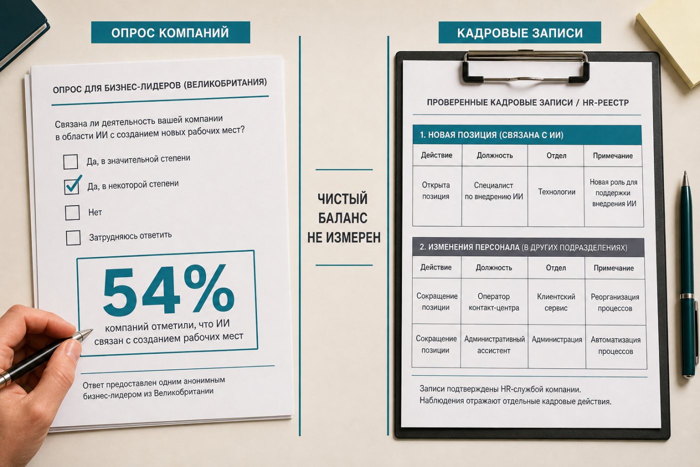 Ответ компании о создании ИИ-роли сопоставляется с отдельными кадровыми изменениями, необходимыми для расчёта чистой занятости.