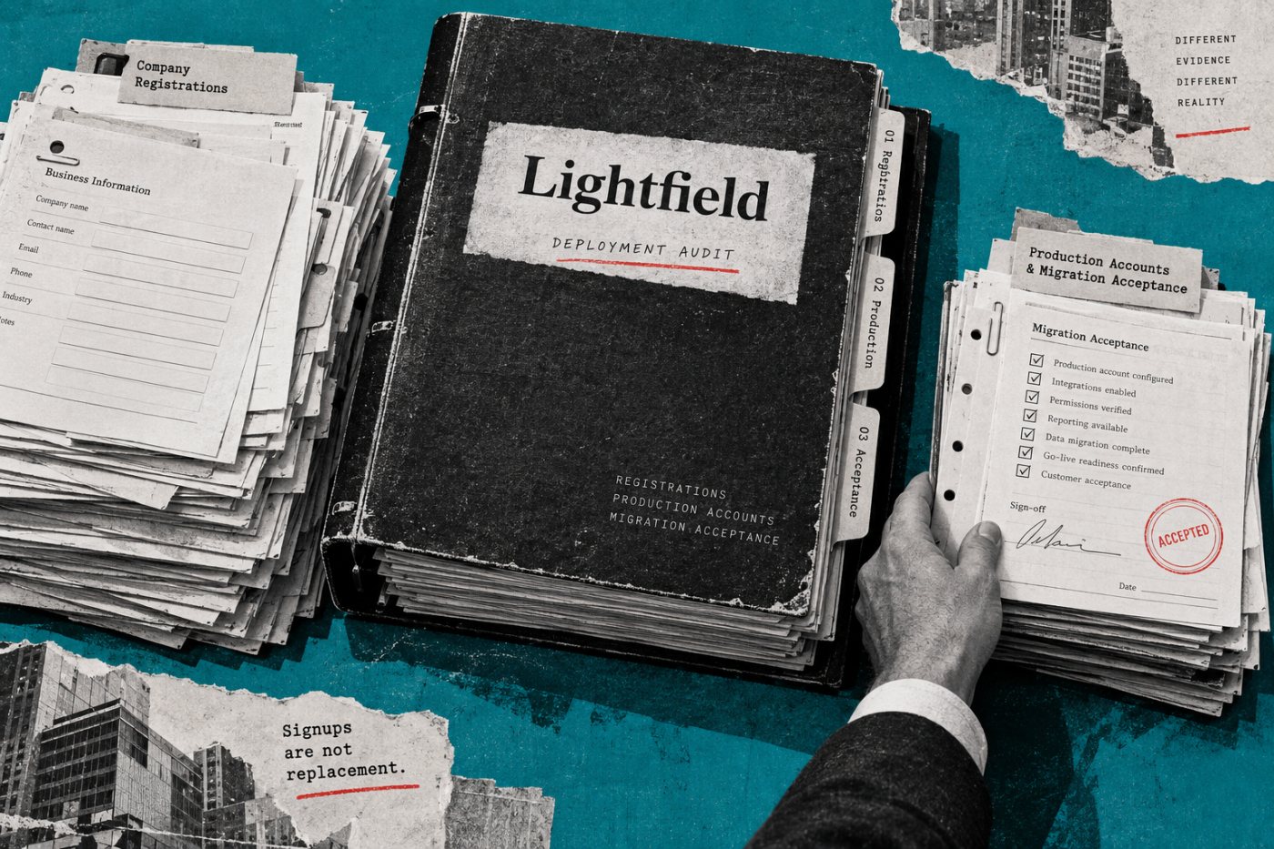 Lightfield signups are separated from production deployments and completed CRM migrations.