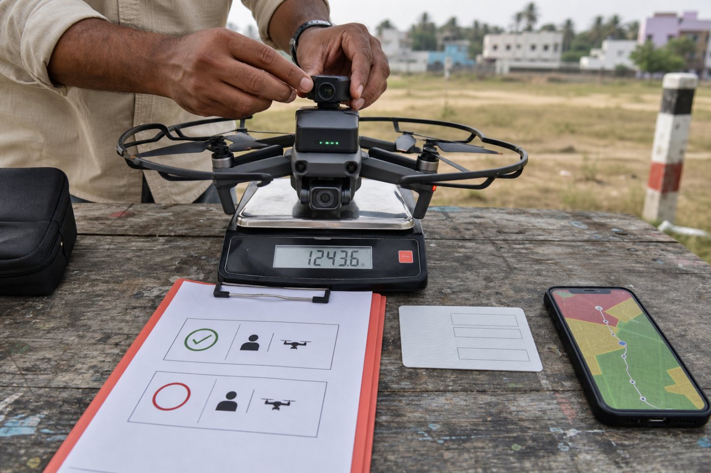 ड्रोन के कुल वजन और उपयोग के आधार पर UIN, RPC और हवाई क्षेत्र जाँच का निर्णय-क्रम