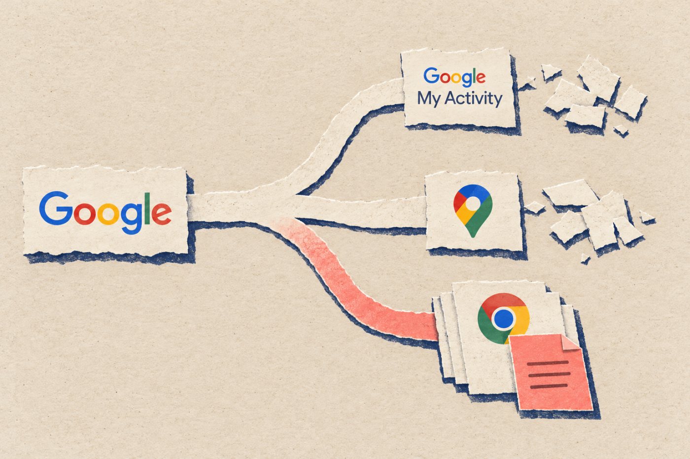 Google’i otsingutegevus, Mapsi marsruudid ja Chrome’i külastatud lehed kuuluvad eri ajalooloenditesse.