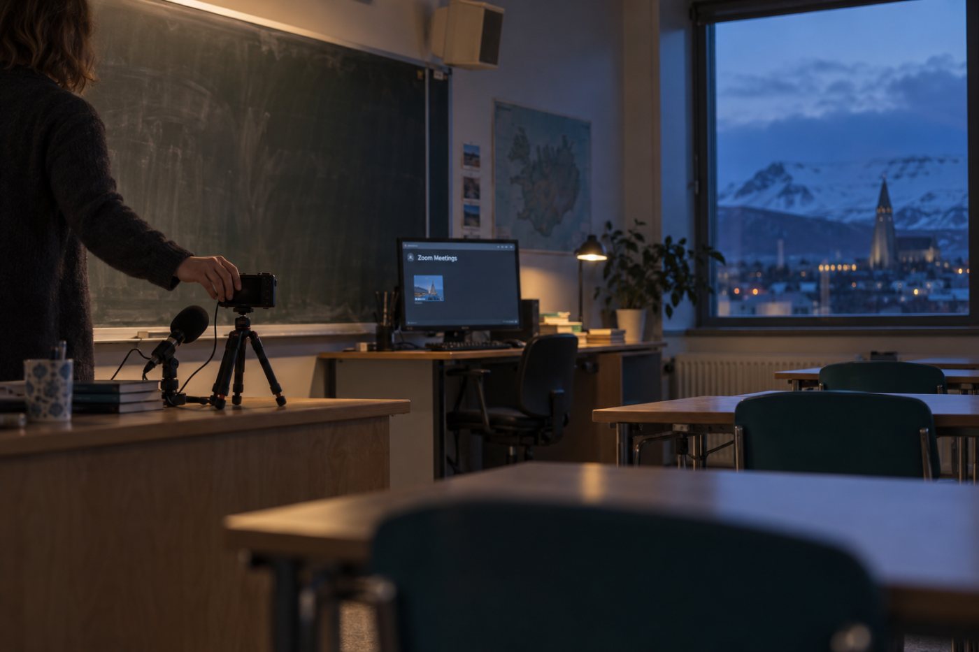 Kennslustund tekin upp staðbundið með Zoom Basic í stað þess að upptakan vistist sjálfkrafa í sameiginlegri skýjaþjónustu.
