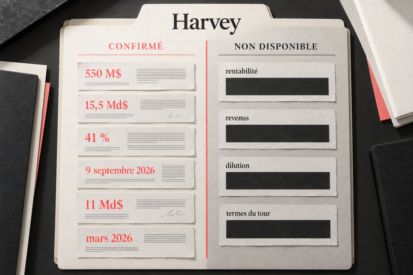 Analyse distinguant la valorisation et les capitaux levés par Harvey des données de rentabilité encore inconnues.
