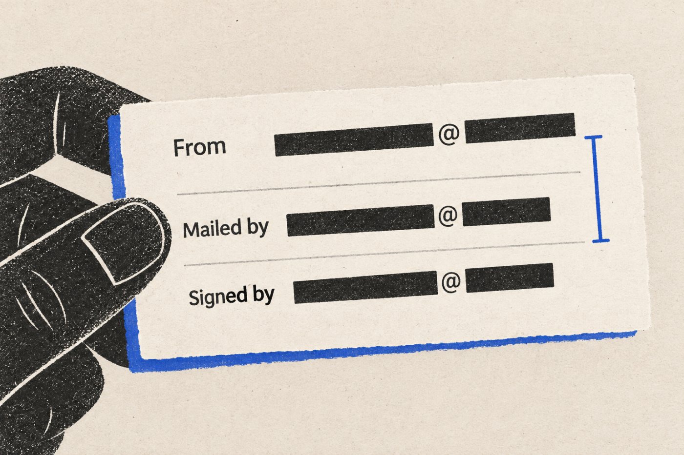 „Gmail“ laukai „Mailed by“ ir „Signed by“ leidžia palyginti autentifikuotus domenus su matomu siuntėju.