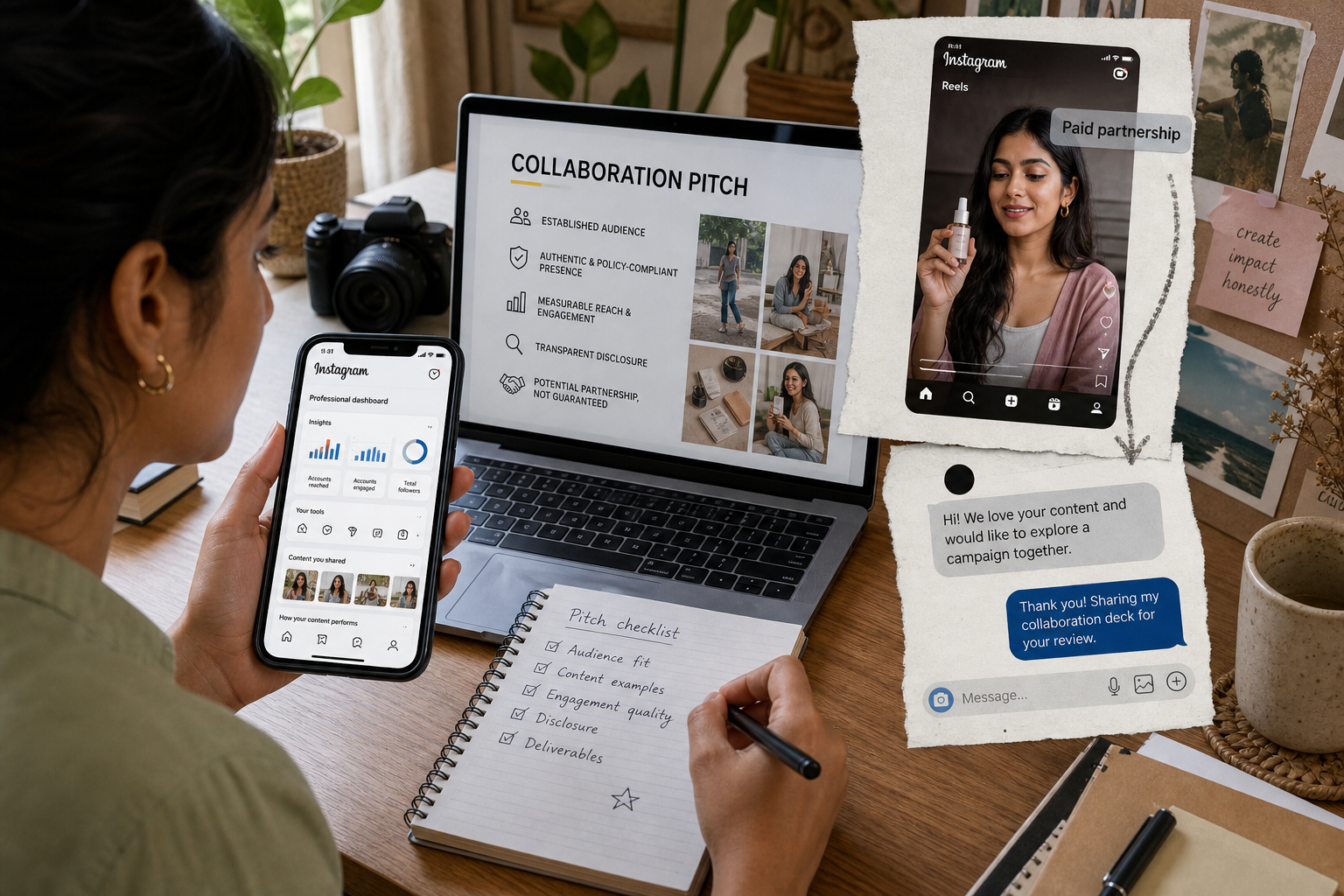 Paid partnership label के साथ Instagram ब्रांड सहयोग के लिए तैयार प्रोफेशनल क्रिएटर प्रोफ़ाइल