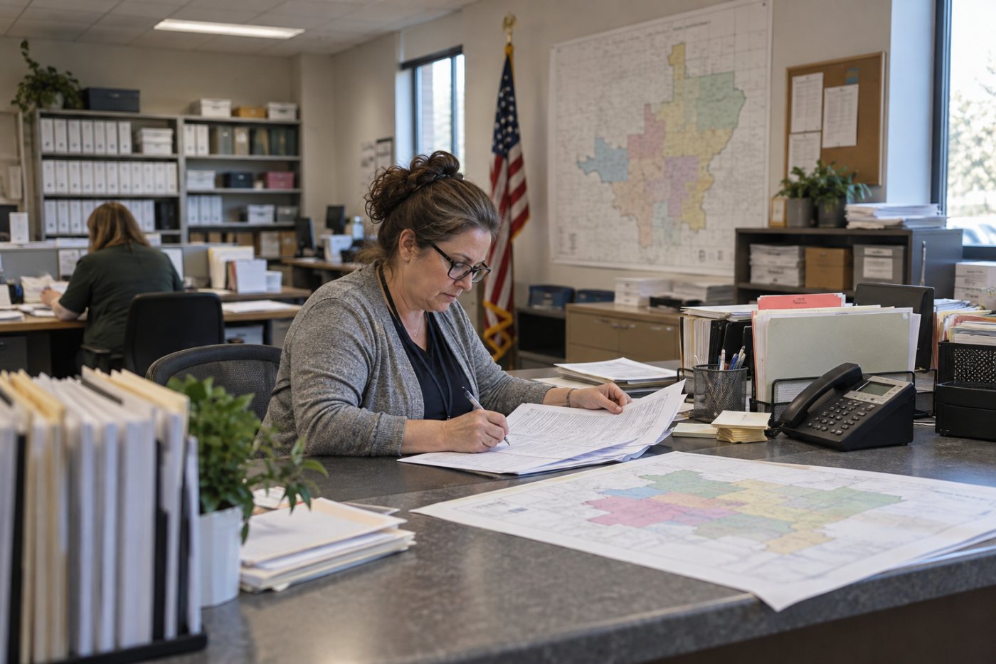 An election administrator updates polling data distributed through Democracy Works to Google services.