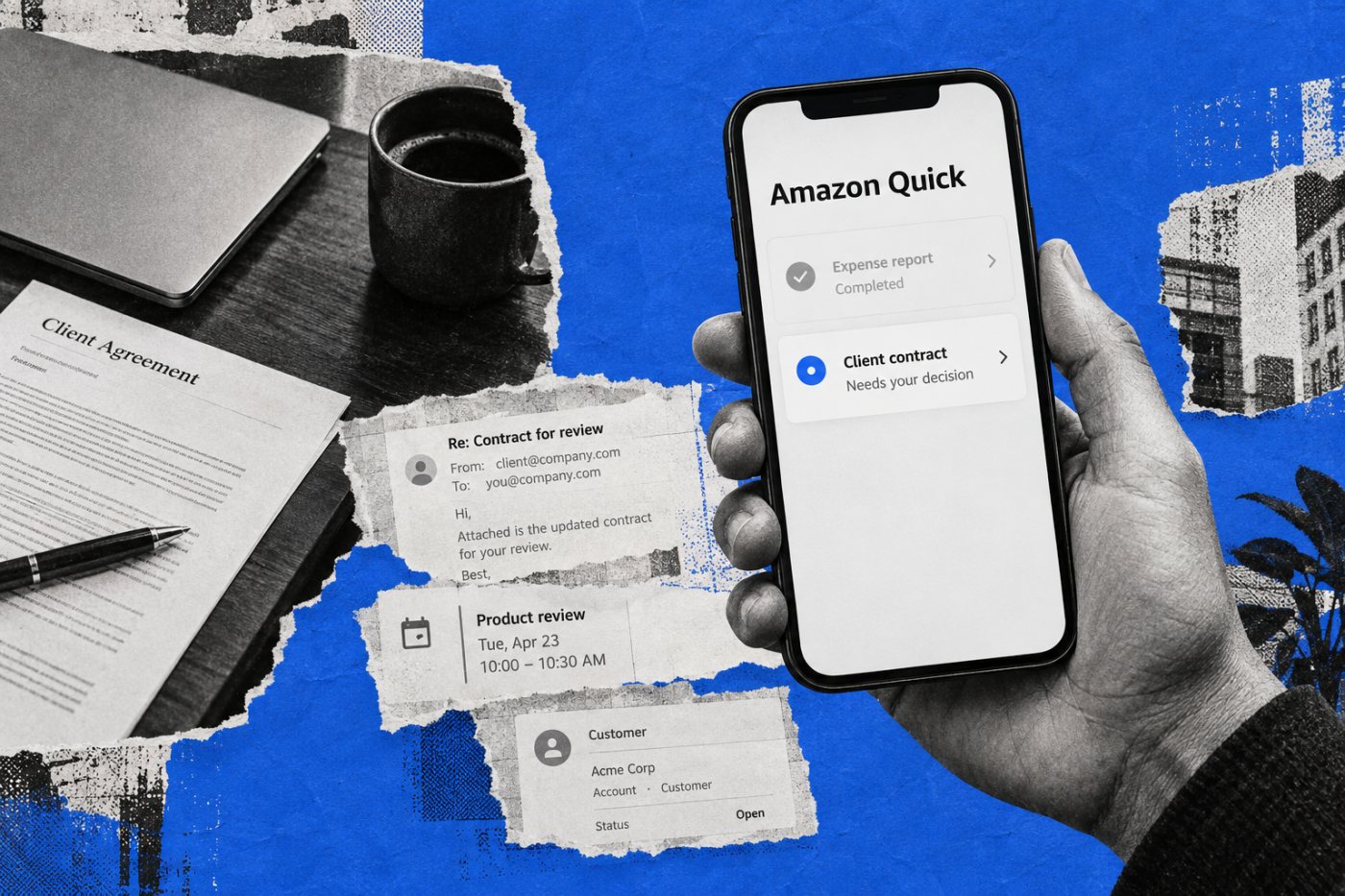 El feed móvil de Amazon Quick recibe un resultado y mantiene pendiente una decisión humana