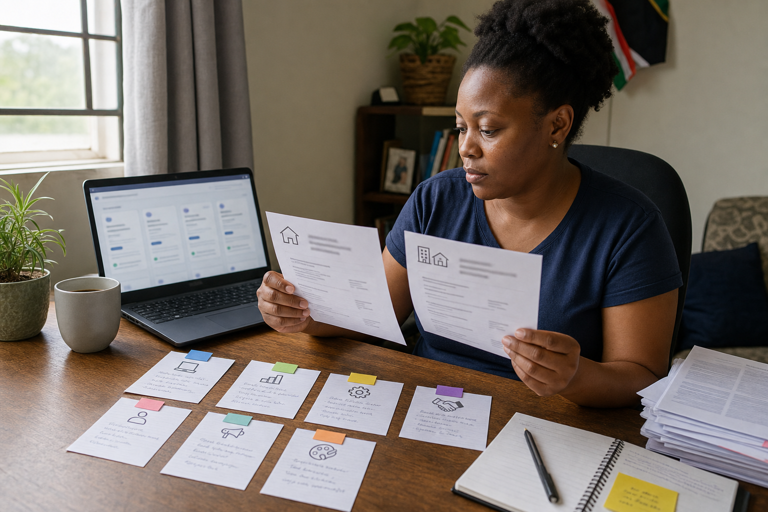 South African professional comparing remote and hybrid job opportunities across several sectors