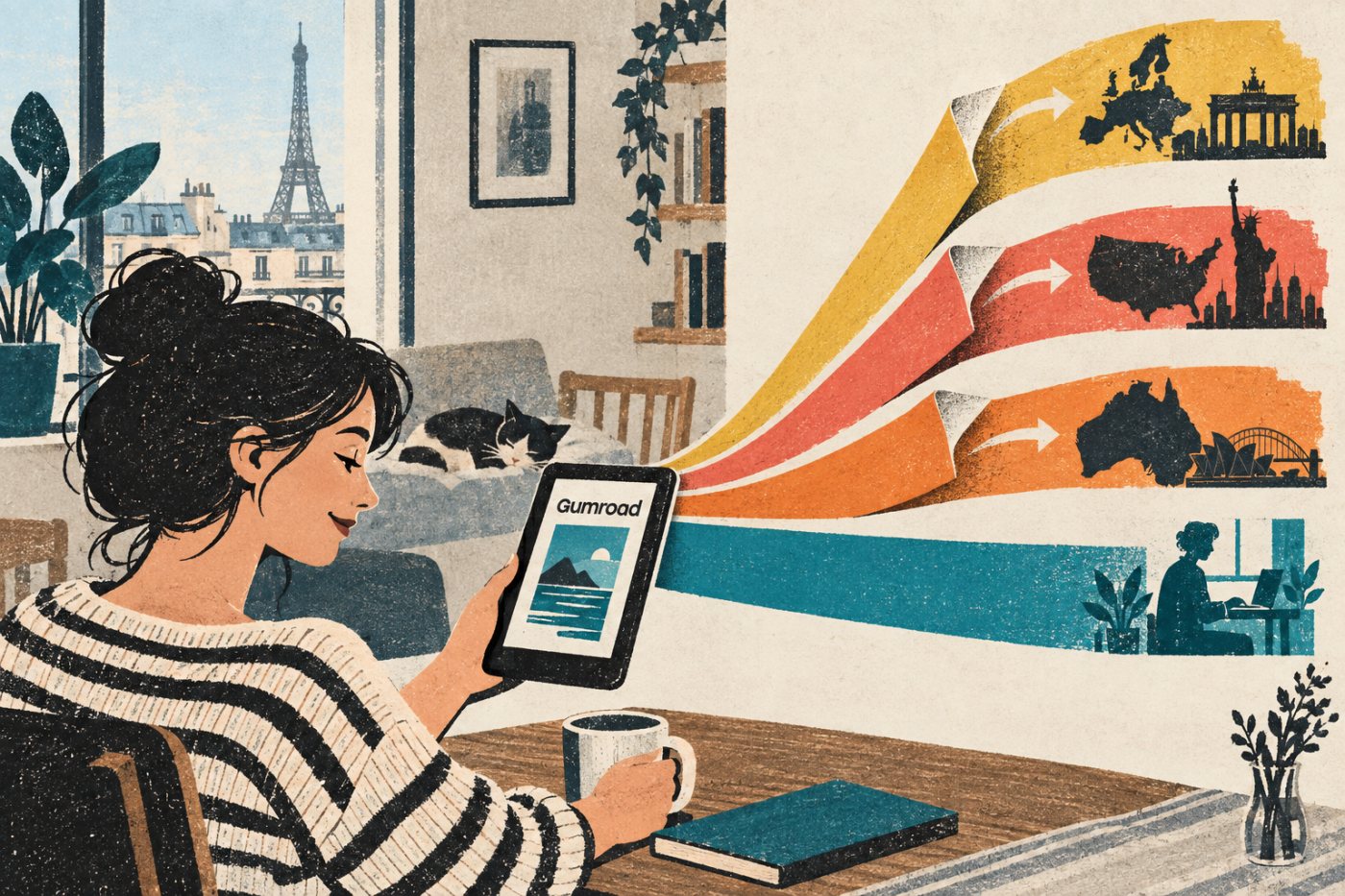 Gumroad gère les taxes indirectes d’une vente internationale séparément du revenu versé au créateur.