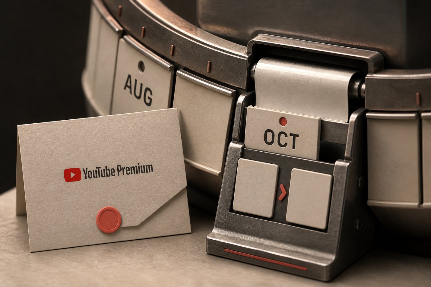 Aviso de YouTube Premium que comunica una nueva cuota aplicable en la renovación de octubre de 2026.