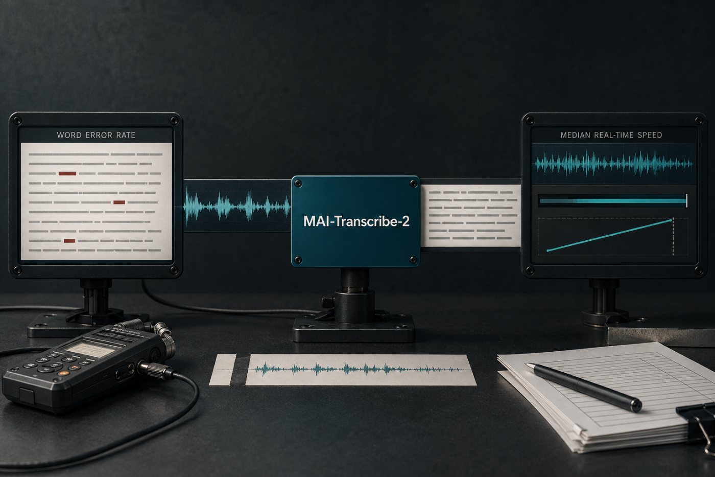 MAI-Transcribe-2’nin yüzde 2,0 hata oranı ve 410,7 kat medyan hızla bağımsız ölçümü
