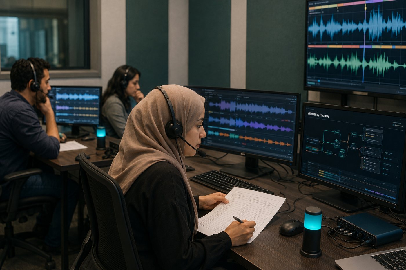 تقييم وكيل صوتي بالعربية ولهجات المنطقة تحت المقاطعة والضوضاء وتبديل اللغة مع فحص استدعاءات الأدوات
