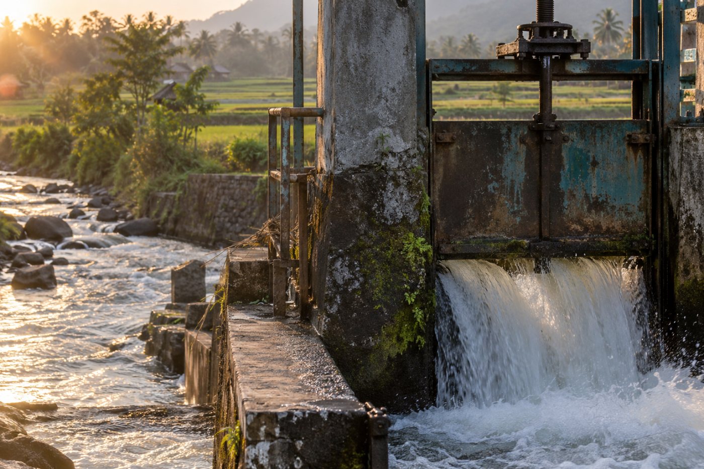 Air dari sistem waduk mengalir ke lahan pertanian dan jalur hilir yang perlu diperhitungkan dalam rencana pasokan pusat data.