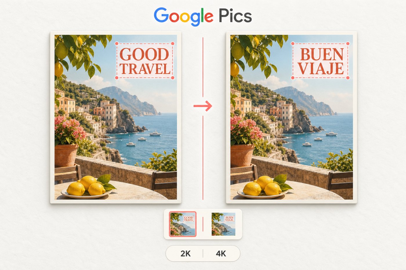 Google Pics میں منتخب object کی مقامی تبدیلی جبکہ باقی promotional visual برقرار ہے