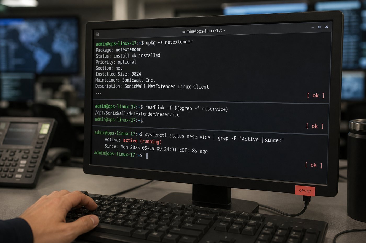 Проверка после обновления подтверждает NetExtender 10.3.6 в пакете, исполняемом файле и перезапущенной службе.