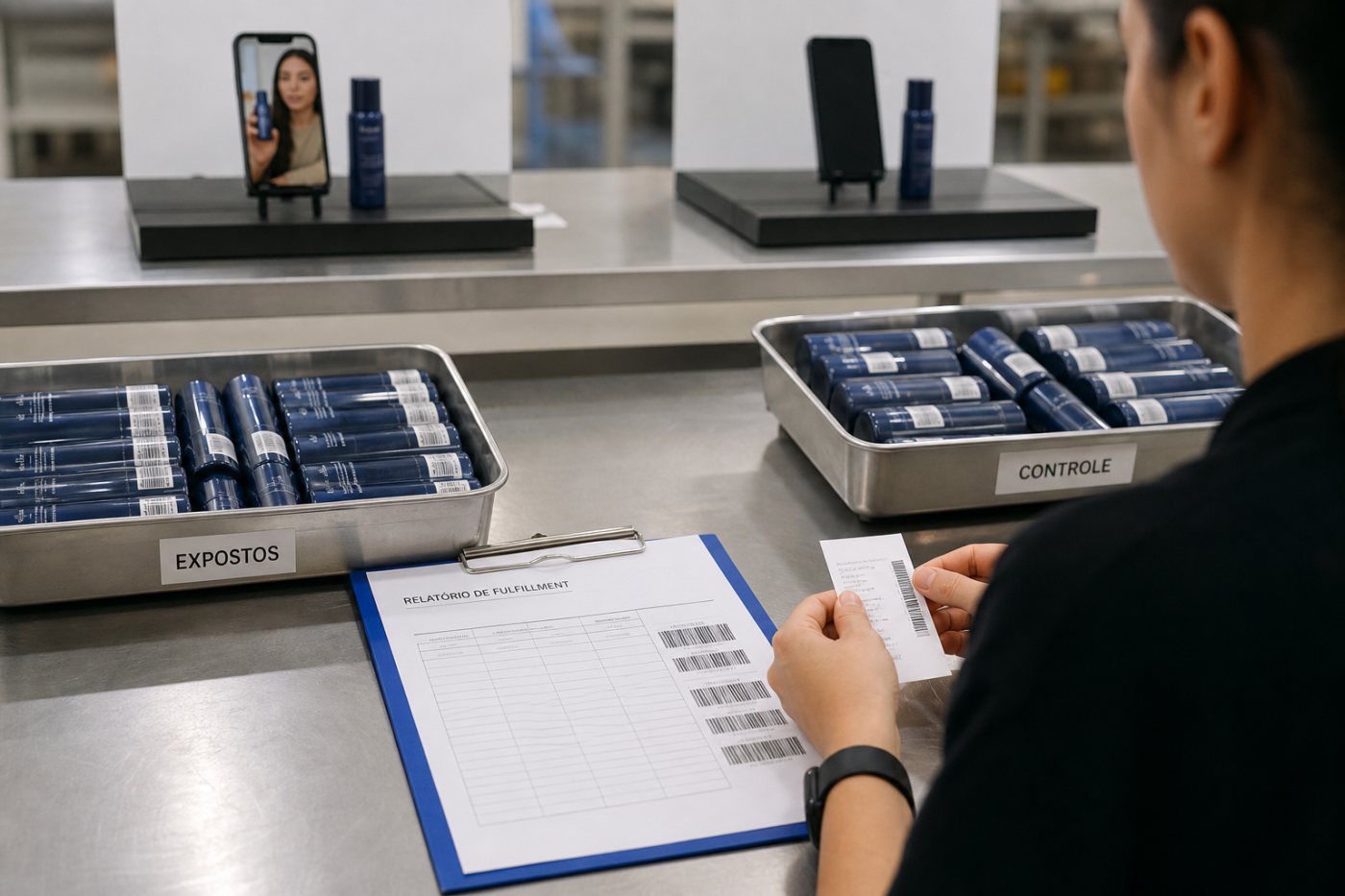 Resultados de grupos com e sem exposição ao criador são comparados para distinguir atribuição de vendas incrementais.