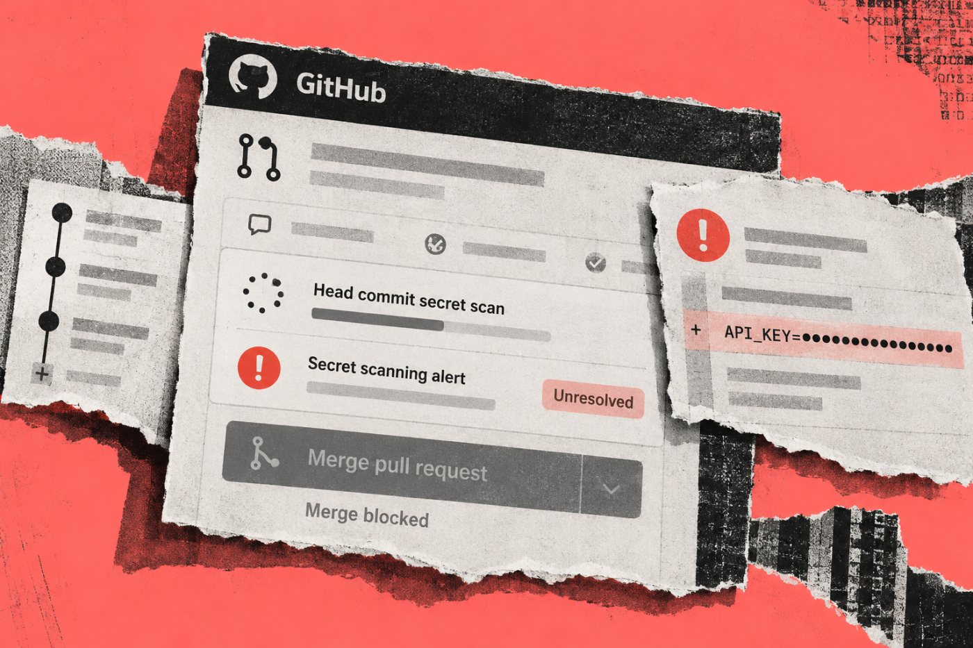GitHub pull request نامکمل head-commit scan اور کھلے secret alert کے باعث merge سے رکا ہوا ہے
