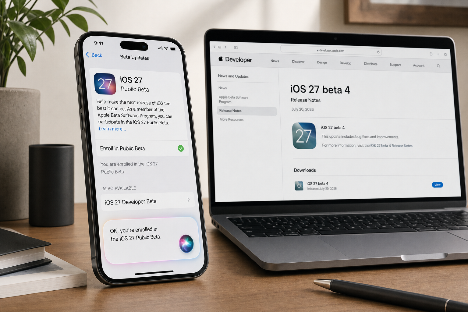iOS 27 के सार्वजनिक बीटा और बीटा 4 परीक्षण चरण का तुलनात्मक दृश्य