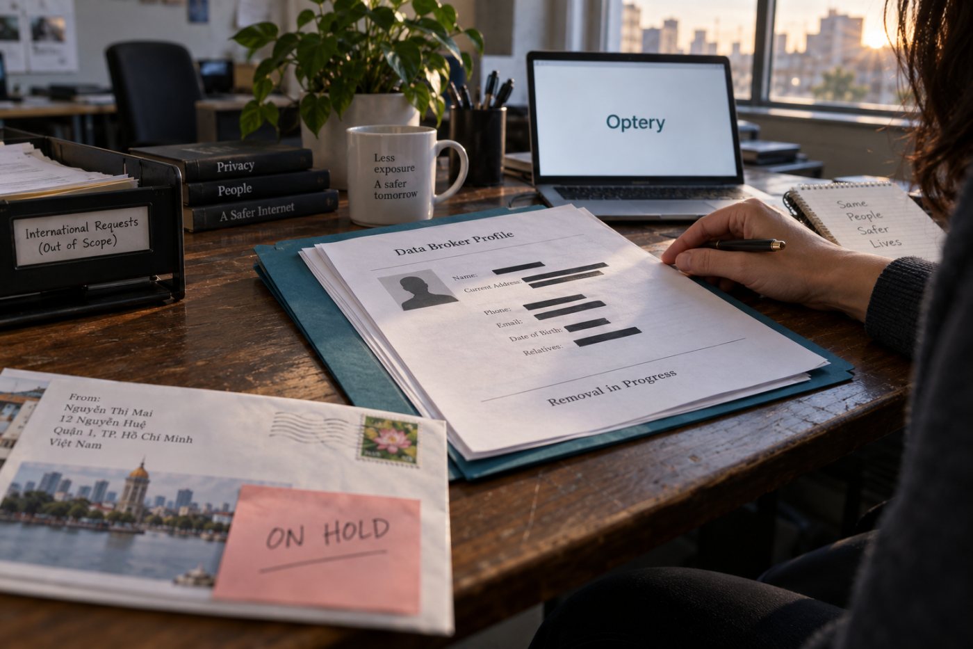 Optery xử lý hồ sơ tại thị trường được hỗ trợ nhưng chưa cung cấp dịch vụ cho người sống tại Việt Nam.
