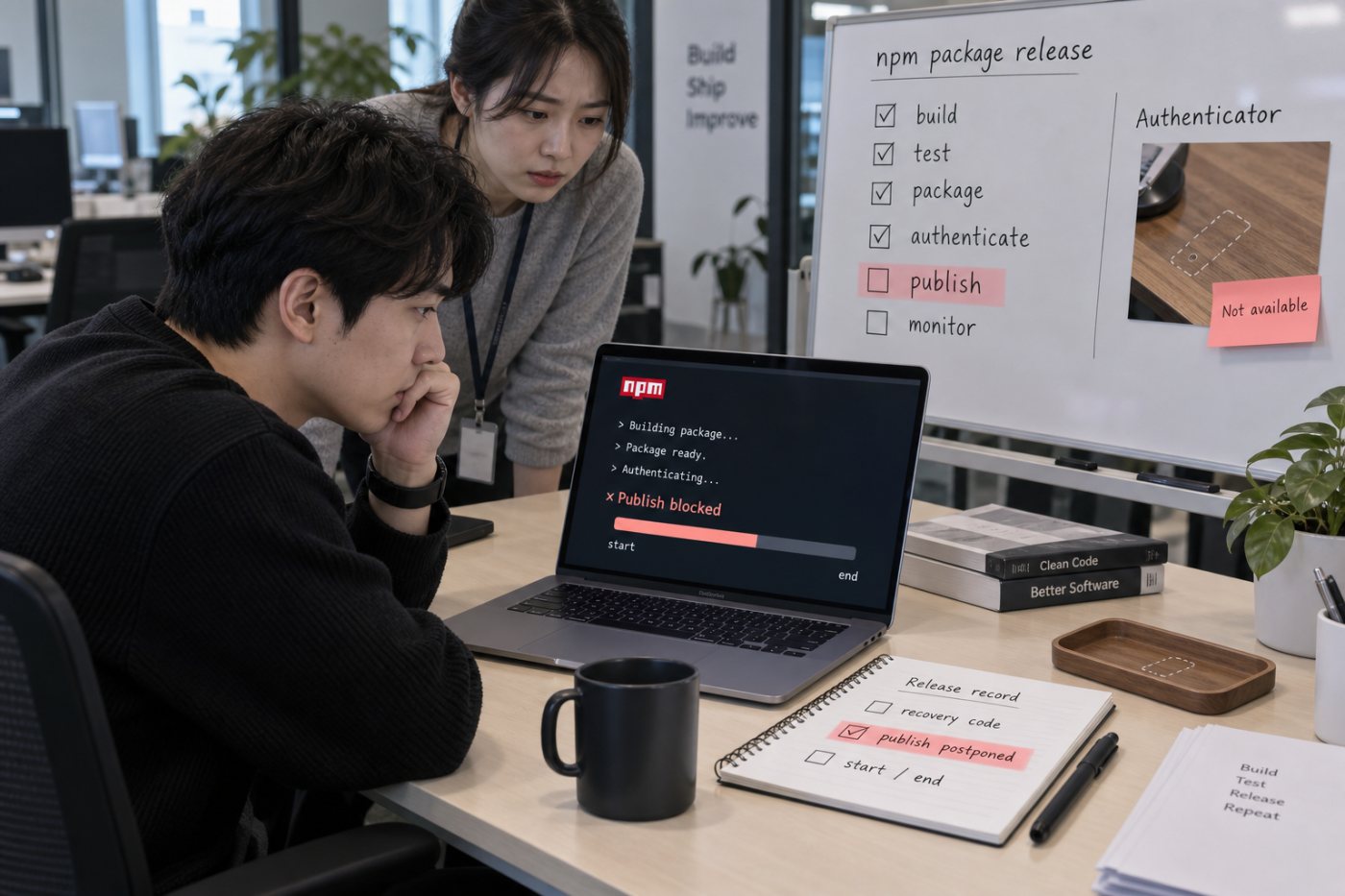 npm 릴리스 전에 2FA를 확인하고 복구 로그인 보류 시간을 기록하는 운영 절차
