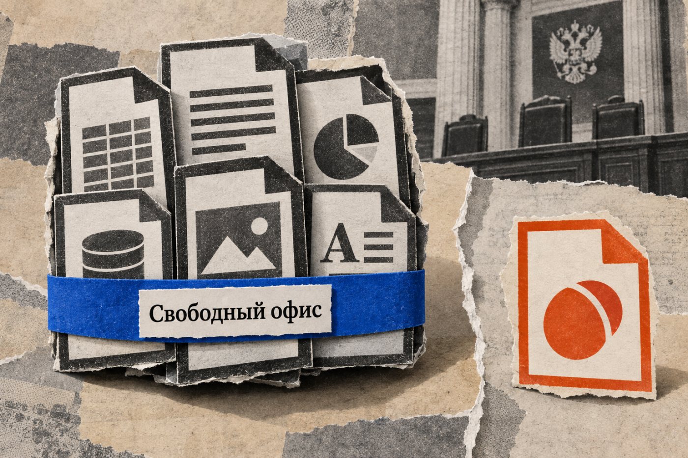 «Свободный офис» показан как пакет с отдельным компонентом LibreOffice, права на который стали предметом спора.