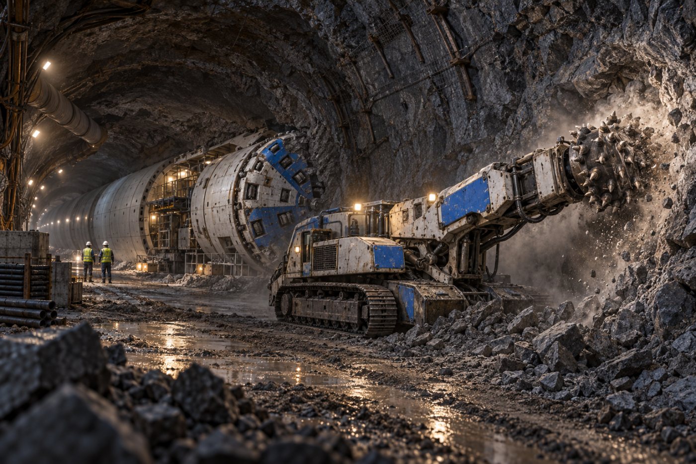 Music City Loop tunneling machines excavate hard rock during active Nashville construction.