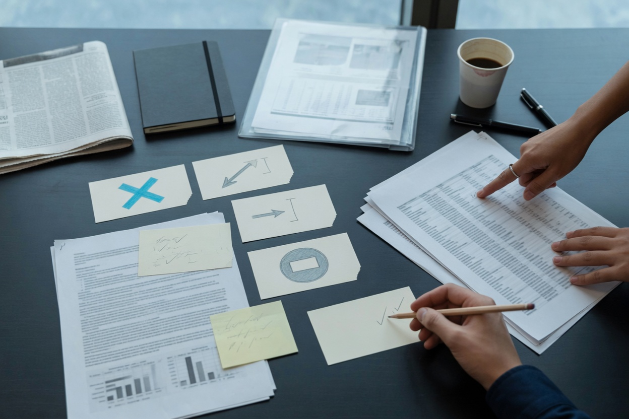 Financial professionals reviewing acquisition bid documents
