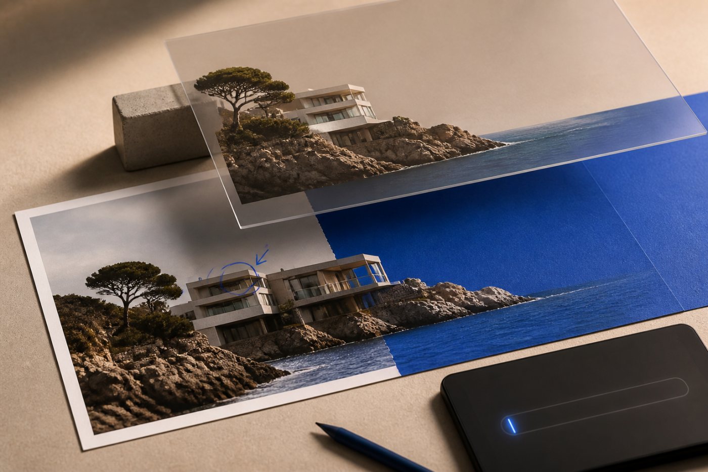 Une photo modifiée par requête avec les opérations regroupées dans AI Assisted Editor.