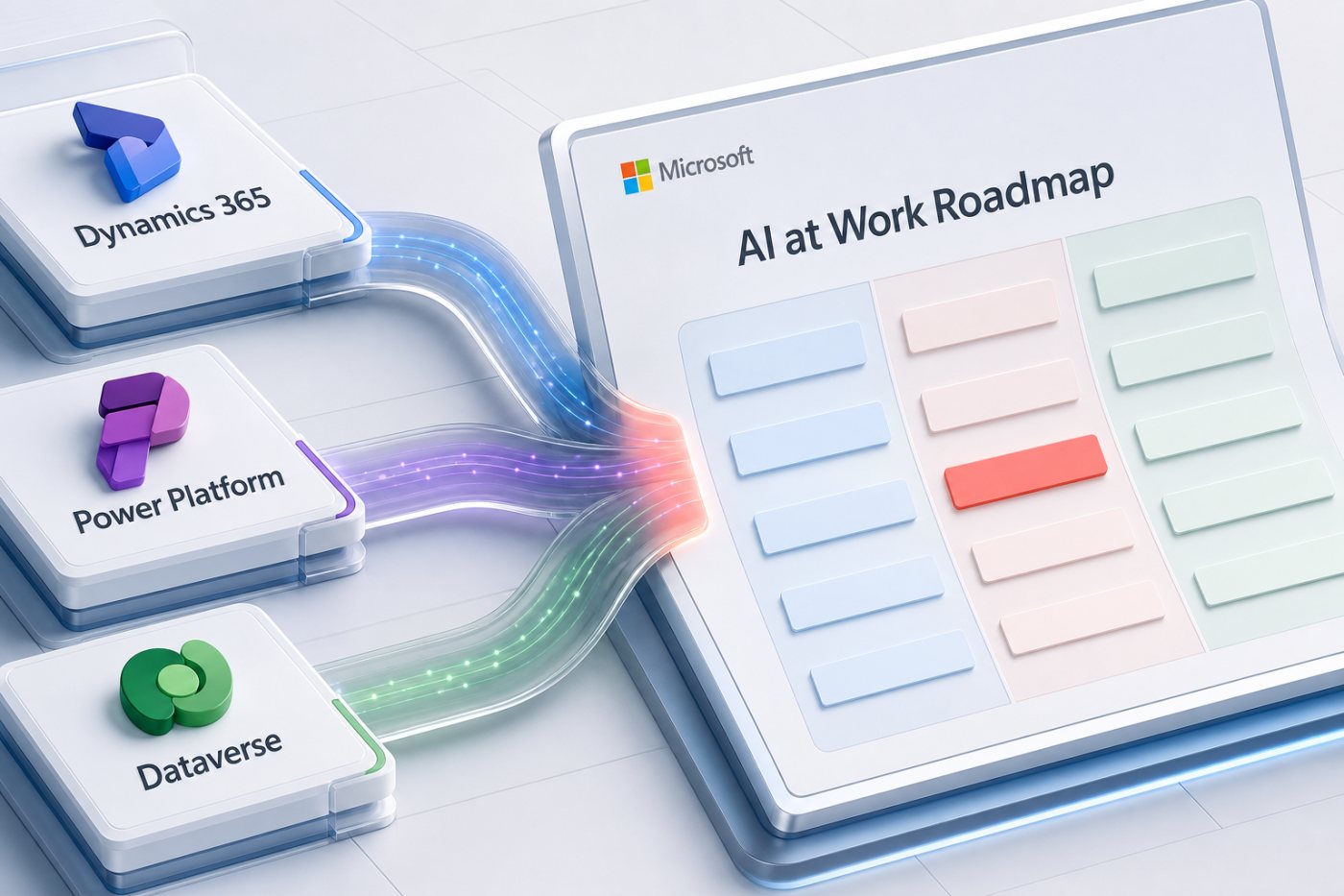 Dynamics 365, Power Platform et Dataverse rejoignent progressivement l’AI at Work Roadmap avec des états de déploiement distincts.