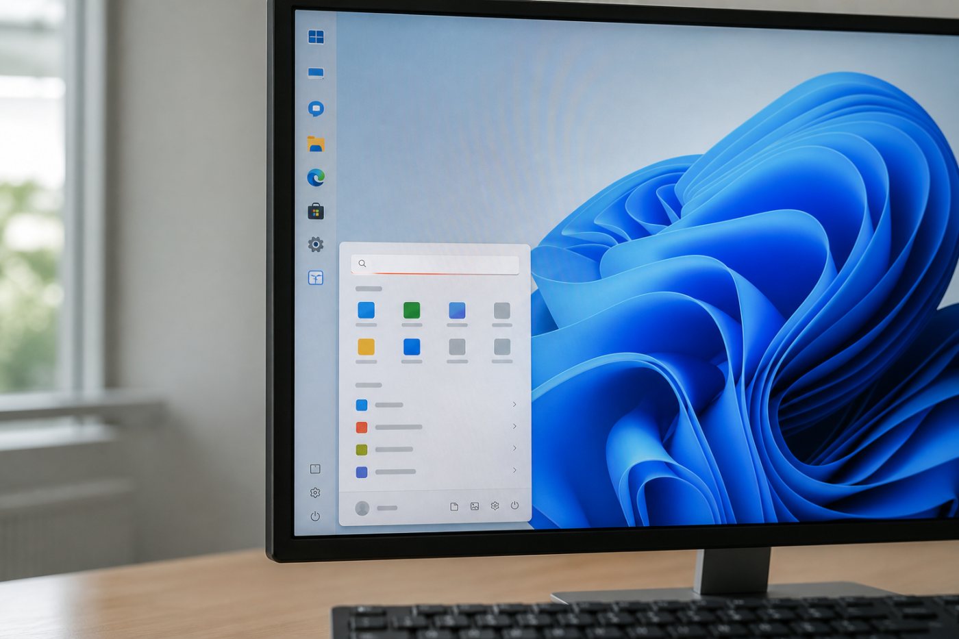 Windows 11 mit seitlich positionierter Taskleiste und anpassbarer Größe des Startmenüs nach KB5120998