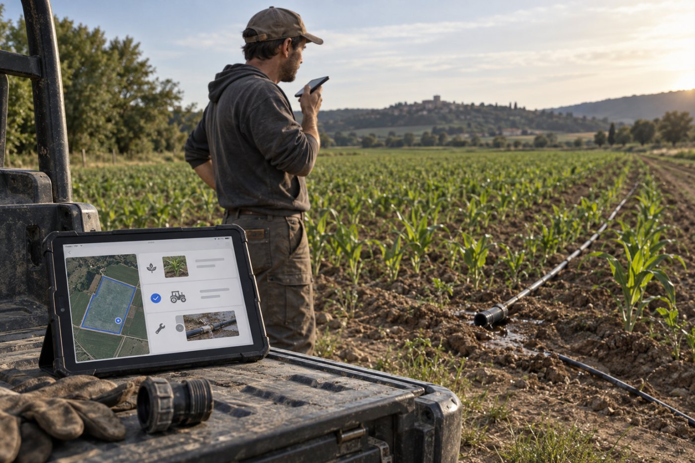 Une note vocale de terrain devient une observation localisée, un journal d’activité et une tâche à confirmer.