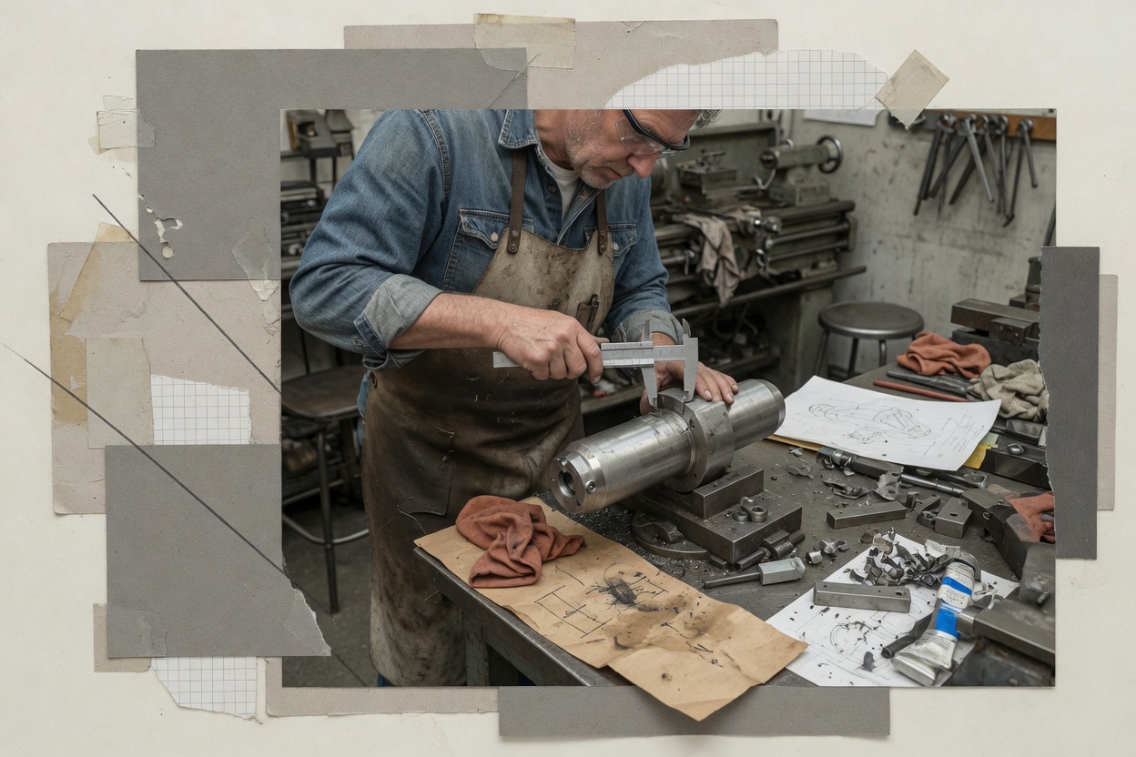 Machinist checking part dimensions with measuring tools