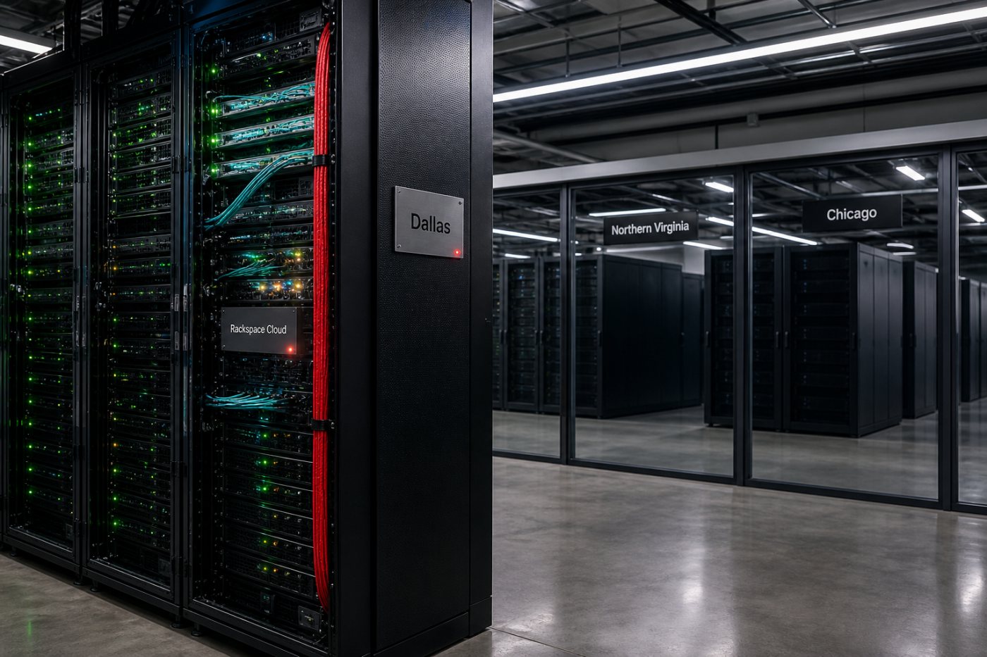 Rackspace Cloud operating in Dallas while Northern Virginia and Chicago remain pending regions.