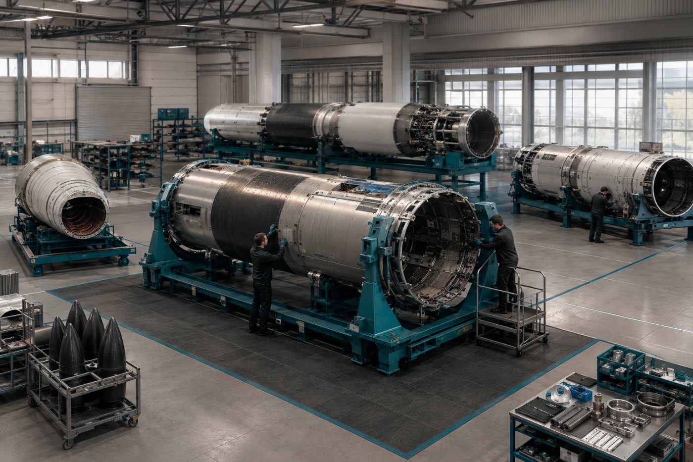 Varios vehículos Spectrum en distintas fases de fabricación para sostener futuros lanzamientos.