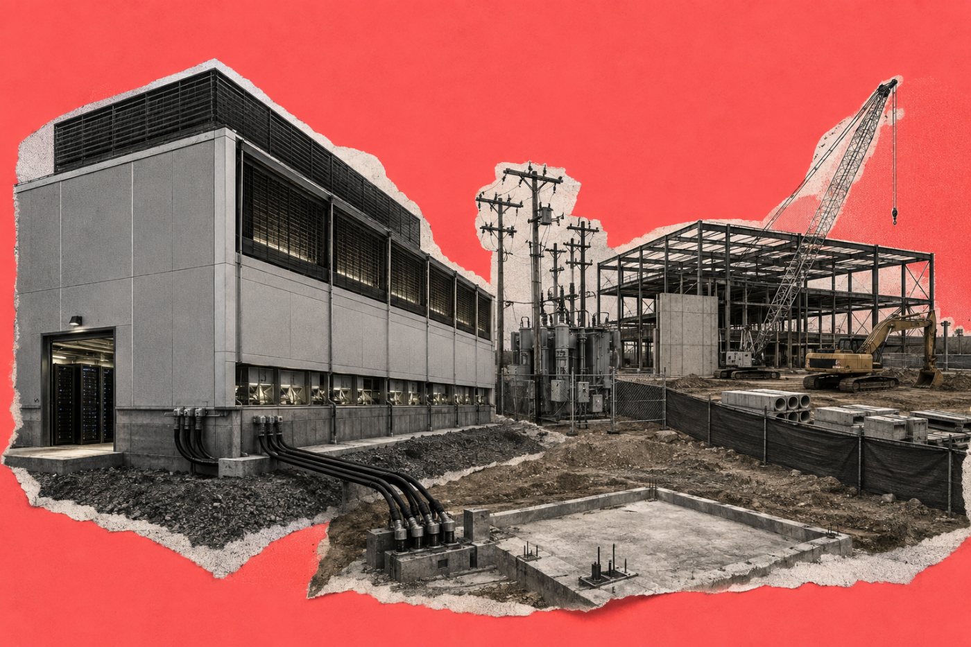 A preleased data center awaits power while an uncommitted expansion phase remains unfinished.