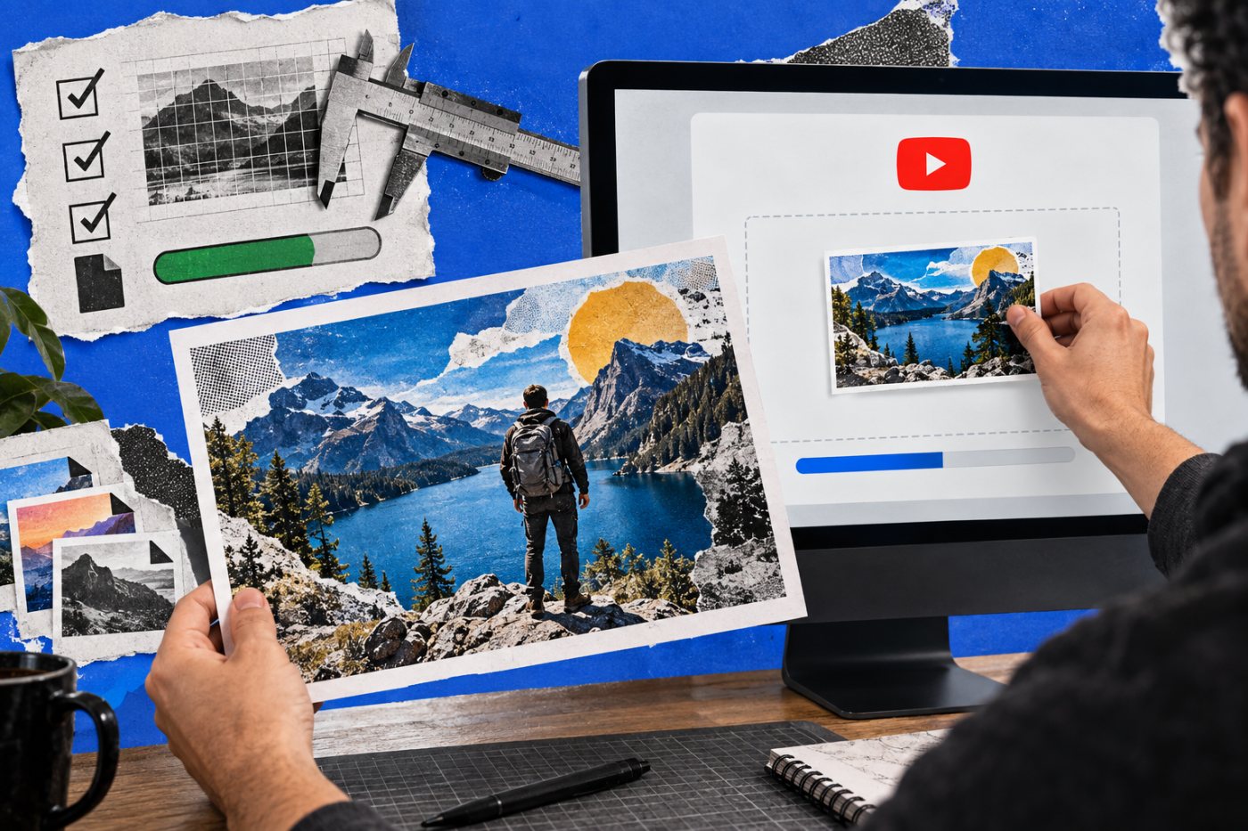 Proses memeriksa resolusi dan besar berkas sebelum mengunggah thumbnail 4K ke YouTube Studio.