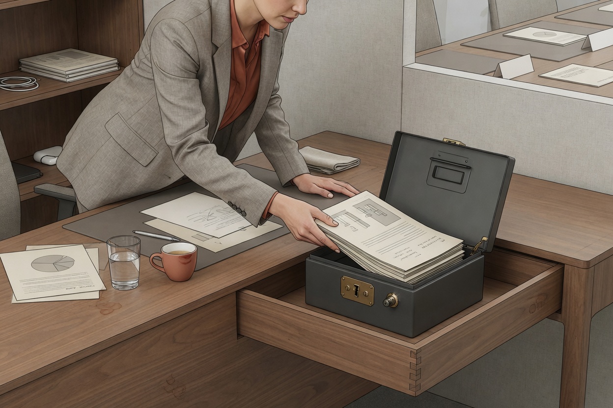 Person securing documents in a lockbox for privacy