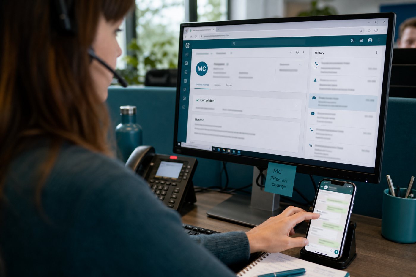 Le flux de Ringg AI passe de la voix à WhatsApp puis au CRM avec le contexte disponible pour une reprise humaine.