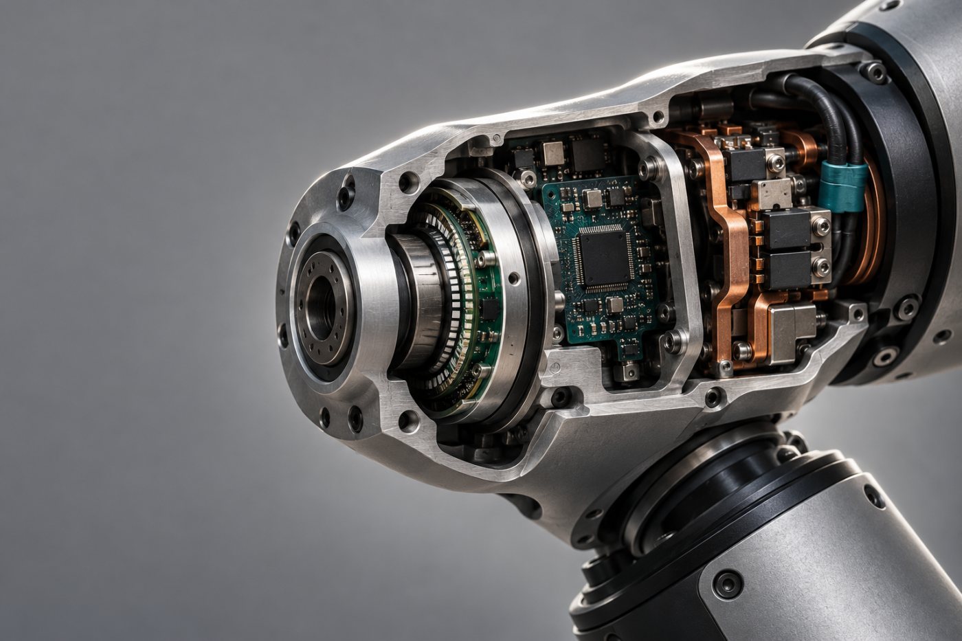 Sensorik und elektronische Komponenten in einem Robotiksystem veranschaulichen die technische Unterstützung durch Infineon im Physical AI Growth Lab.