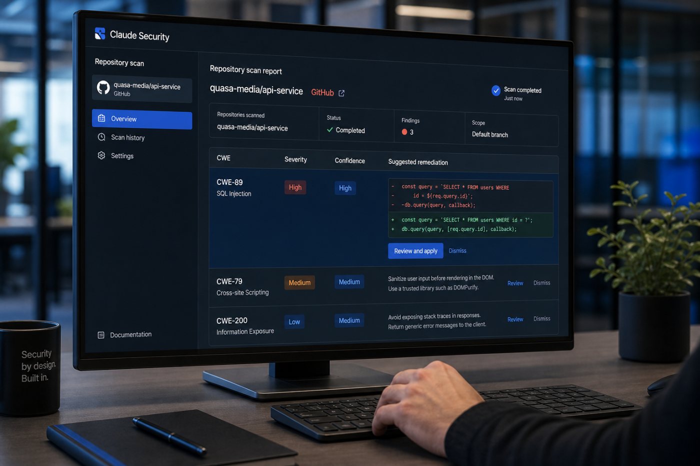 Claude Enterprise में अधिकृत GitHub भंडार का स्कैन और श्रेणीबद्ध भेद्यता निष्कर्ष