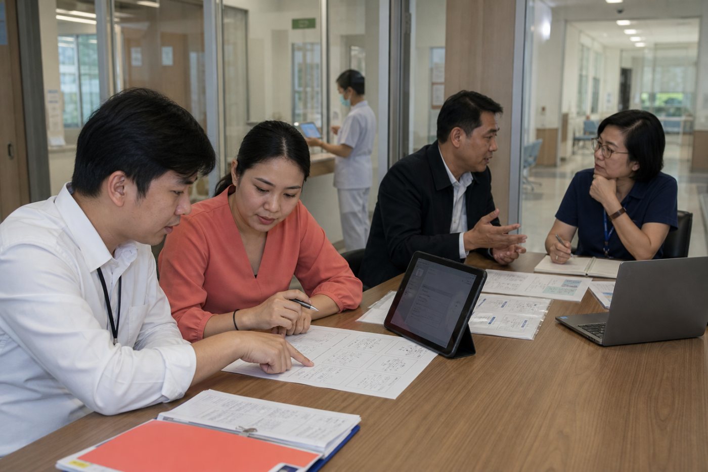 Cơ quan công, đại học, startup và cố vấn công nghệ phối hợp xây dựng kế hoạch thí điểm tại bệnh viện hoặc trường học.