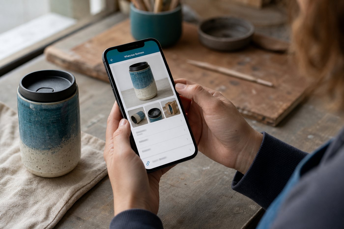 Подготовка полной карточки товара WhatsApp Business с ценой, описанием, артикулом и материалами о товаре