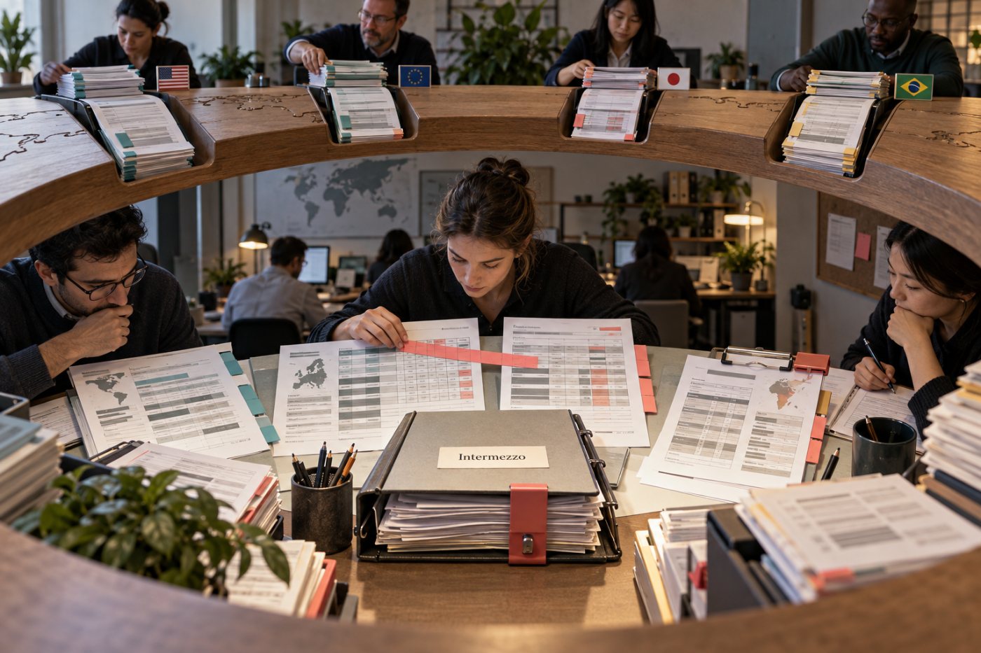 Arquivos de fornecedores locais são conciliados antes do fechamento de uma folha multinacional.