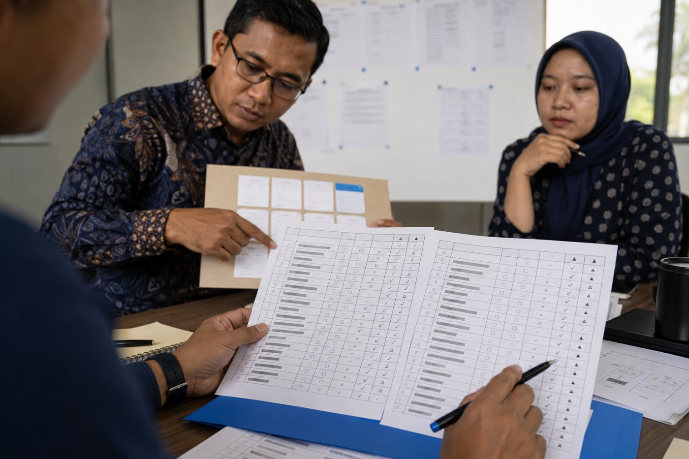 Tim pembelajaran dan manajer membandingkan hasil operasional untuk menentukan modul AI yang diperbaiki atau diperluas.