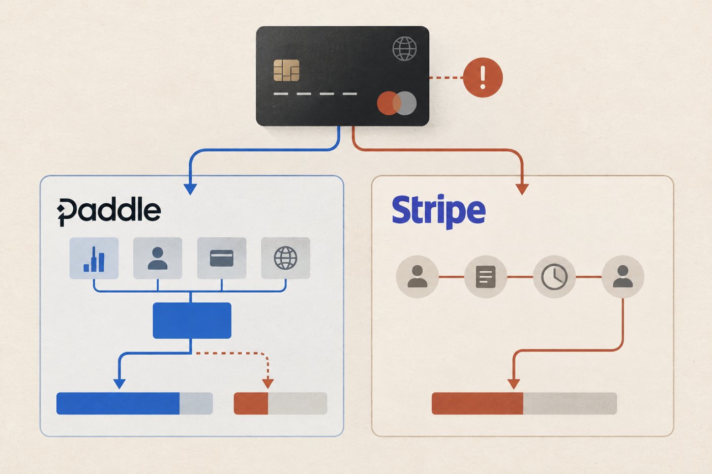 Paddle tự xử lý tranh chấp thẻ cho giao dịch SaaS nhưng người bán vẫn có thể chịu phí chargeback; với Stripe Payments tiêu chuẩn, doanh nghiệp tự phản hồi.