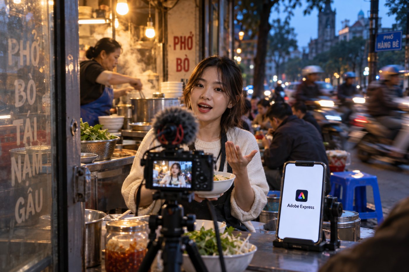 Cảnh quay video ngắn có lời nói, loại đầu vào có thể xử lý bằng Enhance Speech trong Adobe Express.