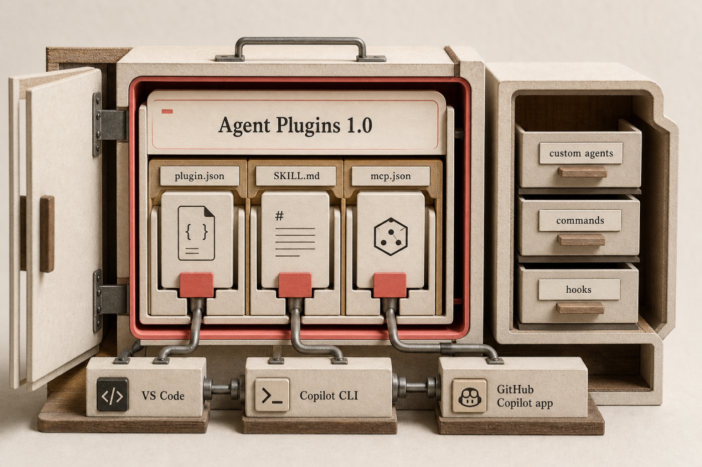 Переносимое ядро Agent Plugins 1.0 отделено от команд, агентов и перехватчиков конкретного клиента